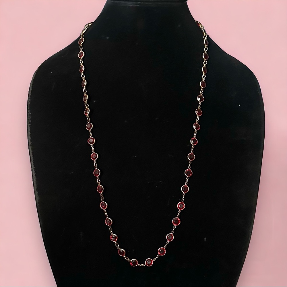 Two Sisters bezeled red stones necklace